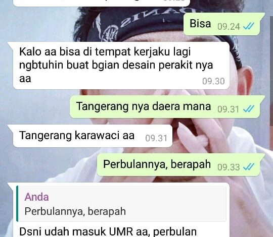 Tangkapan layar percakapan seseorang yang tiba-tiba menawarkan kerja.