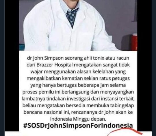 Tanda pagar (tagar) #SOSDrJohnSimpsonForIndonesia tengah ramai di media sosial.