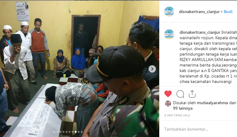 Kabar duka kembali berhembus dari Pekerja Migran Indonesia (PMI) dari Kabupaten Cianjur.