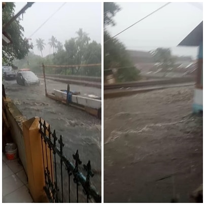 Banjir melanda Gang Jembar RT05 RW15, Jalan Aria Cikondang, Kelurahan Sayang, Kecamatan Cianjur, Sabtu (30/11/2019).