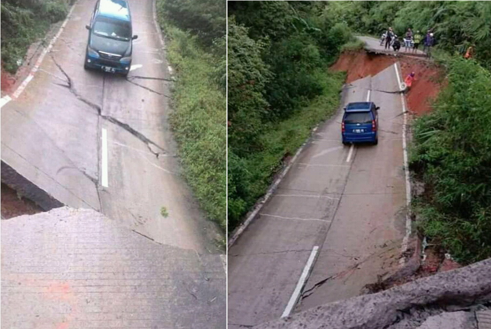 Foto Jalan Antardesa di Pagelaran Ditutup Sementara. Sumber: Facebook Ahmad/Warga Cipanas Puncak