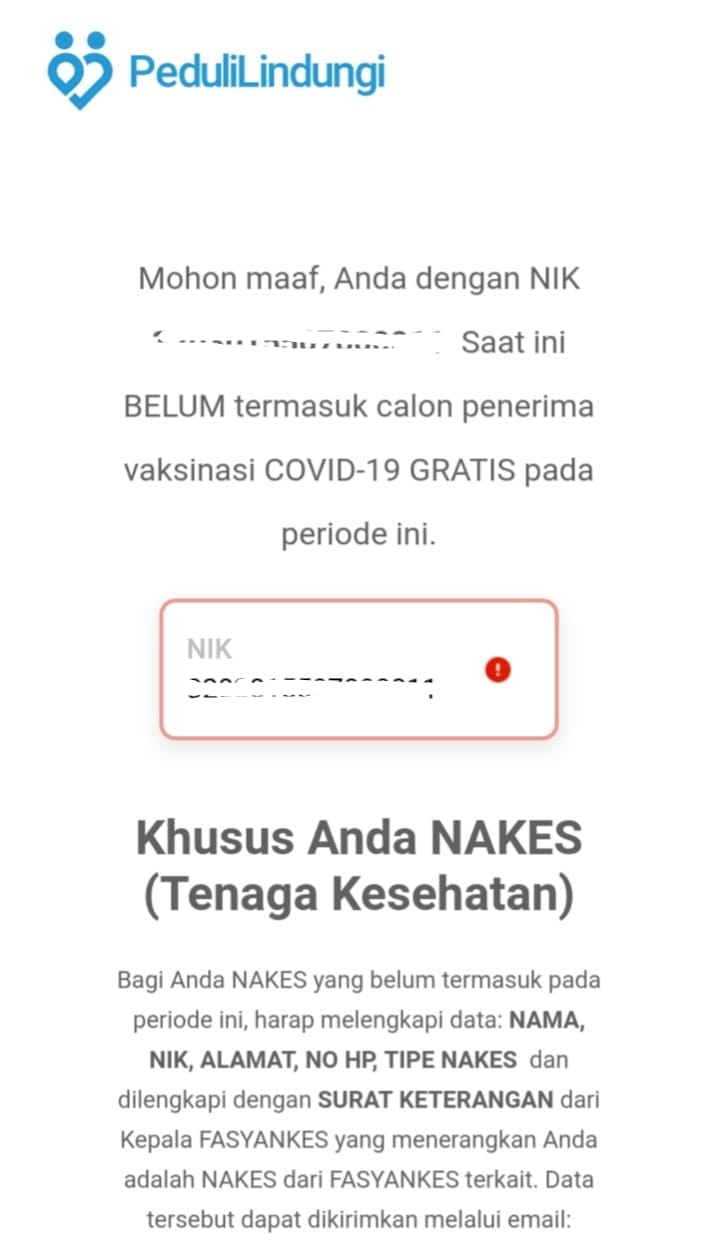 Cara Mengetahui Penerima Vaksin Covid-19 Gratis, Klik pedulilindungi.id/cek-nik