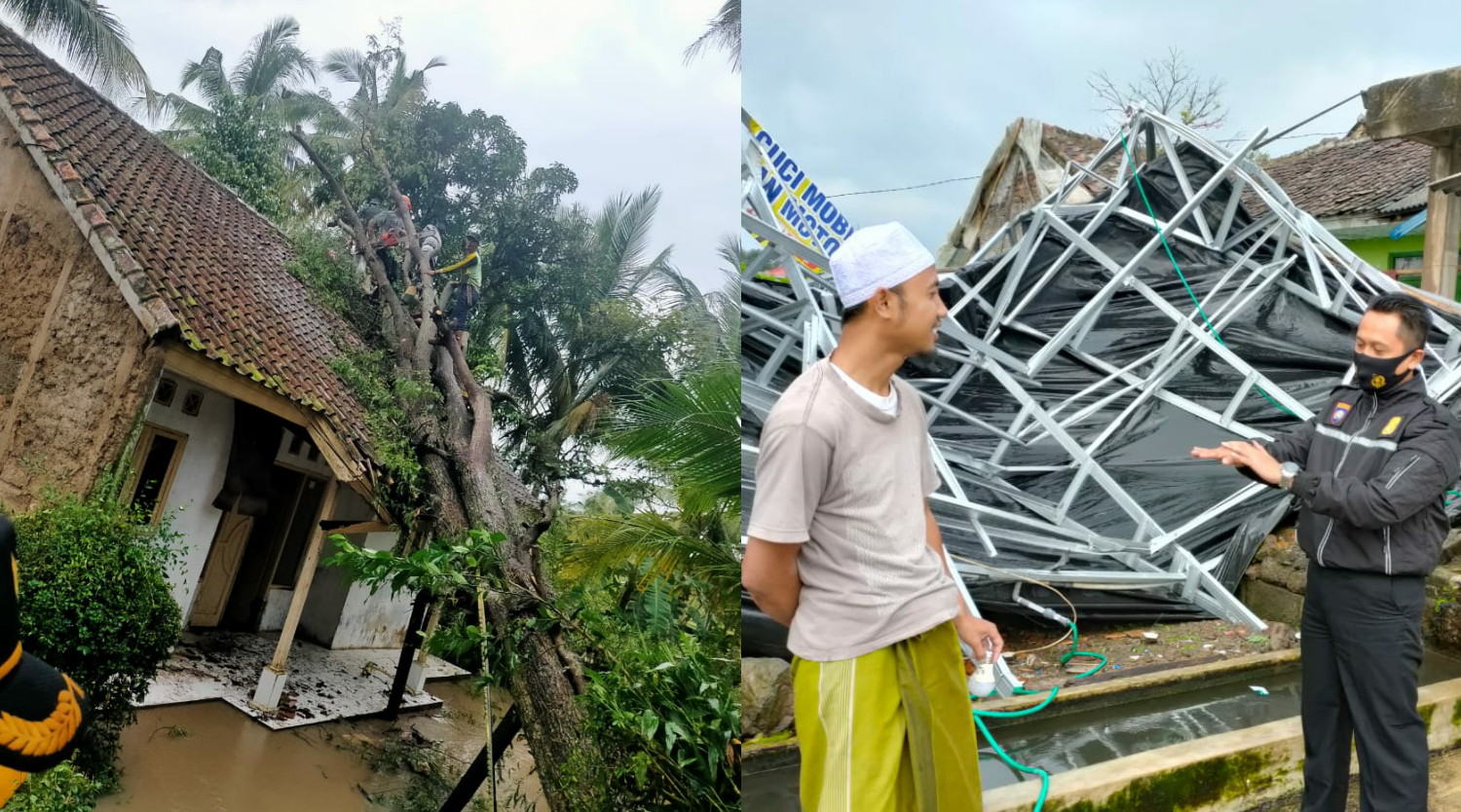 Angin kencang menyapu beberapa kecamatan di Kabupaten Cianjur, Minggu (11/4/2021) sekitar pukul 14.00 Wib.