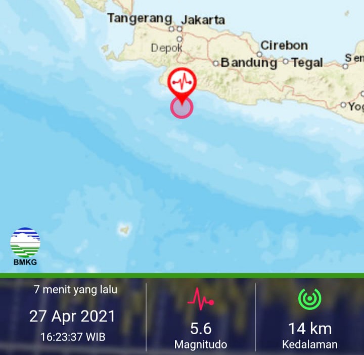 Gempa bumi mengagetkan warga Cianjur pada Selasa 27 April 2021 sore. Goyangan terasa selama beberapa detik sekitar pukul 16.23 Wib.