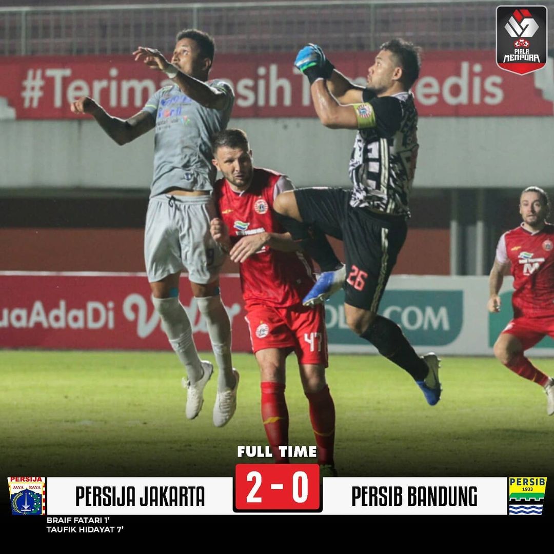 Persib Bandung kalah 2-0 dari Persija Jakarta pada pertandingan final leg pertama Piala Menpora, Kamis (22/4/2021) malam