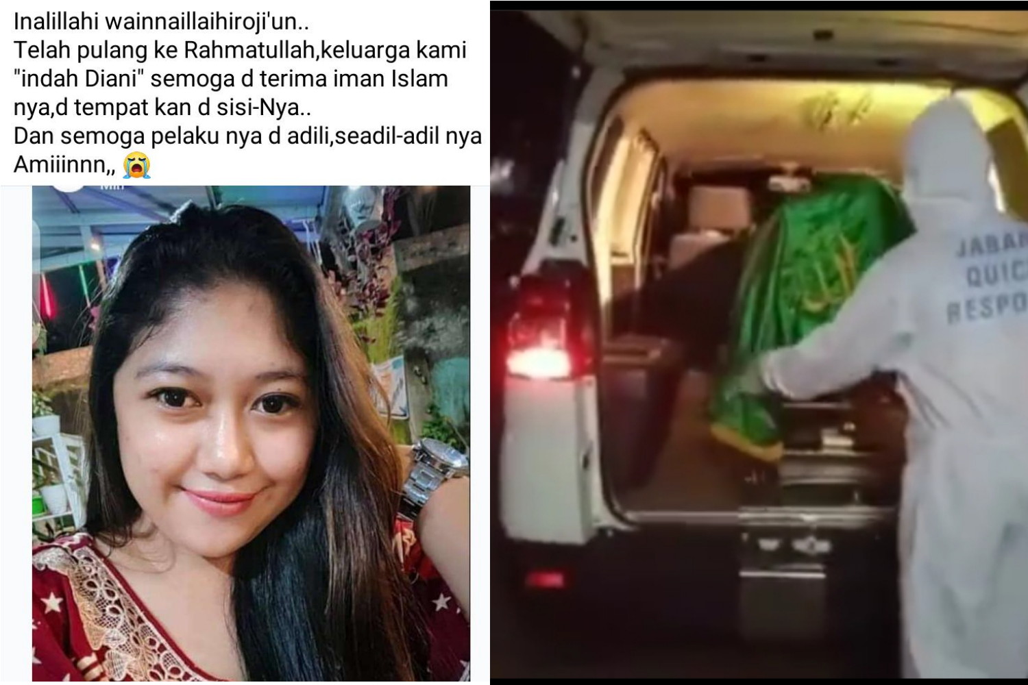 Indah Daniarti (22), perempuan asal Cidaun Cianjur yang dibakar pacar sendiri meninggal dunia.