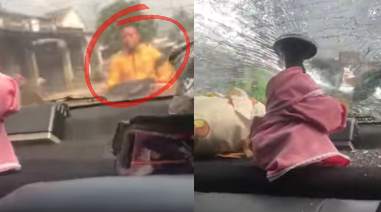 PELEMPARAN: Aksi pelemparan batu yang berujung pengrusakan sebuah mobil pada Sabtu (22/5/2021), viral di jagat maya. (Tangkapan layar video)