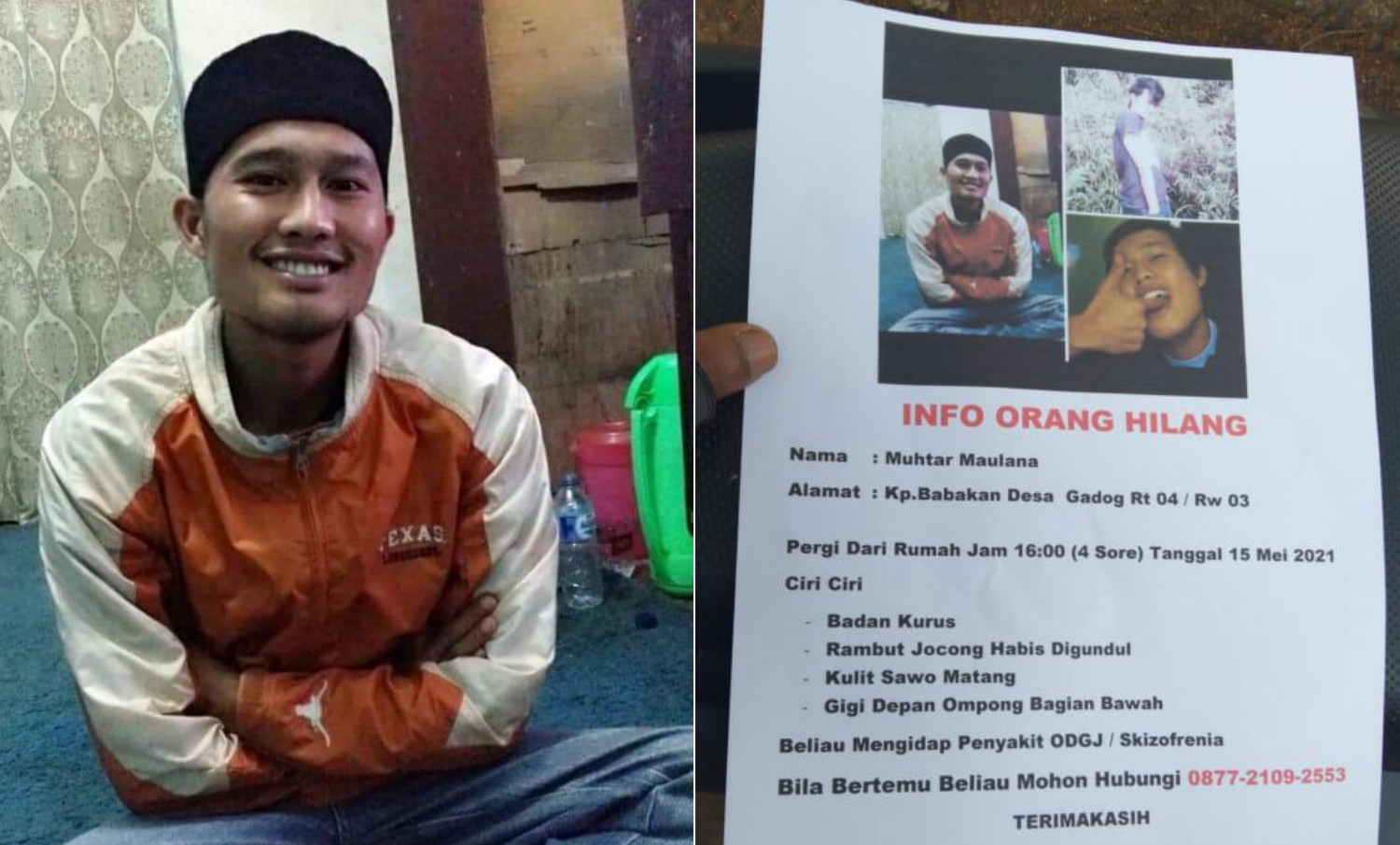 Dicari orang hilang! Orang Dengan Gangguan Jiwa (ODGJ) asal Kampung Babakan RT 04/RW 03, Desa Gadog, Kecamatan Pacet, Kabupaten Cianjur bernama Muhtar Maulana