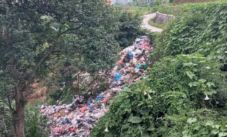 Sampah di Bantaran Sungai Cisarua Cipanas Menggunung, Warga Keluhkan Bau Menyengat!