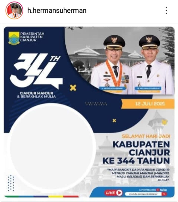 Hari Jadi Cianjur ke-344, Herman Ajak Masyarakat Pasang Ucapan Lewat Twibbon