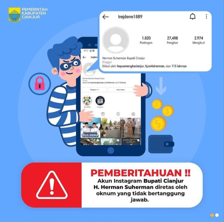 Bupati Cianjur Konfirmasi Akun Instagramnya Diretas, Minta Warga Waspadai Upaya Penipuan