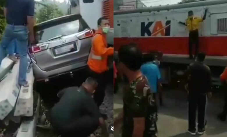 Viral! Kijang Innova Terserempet Kereta Api di Pasar Baru Merak, Begini Kondisinya