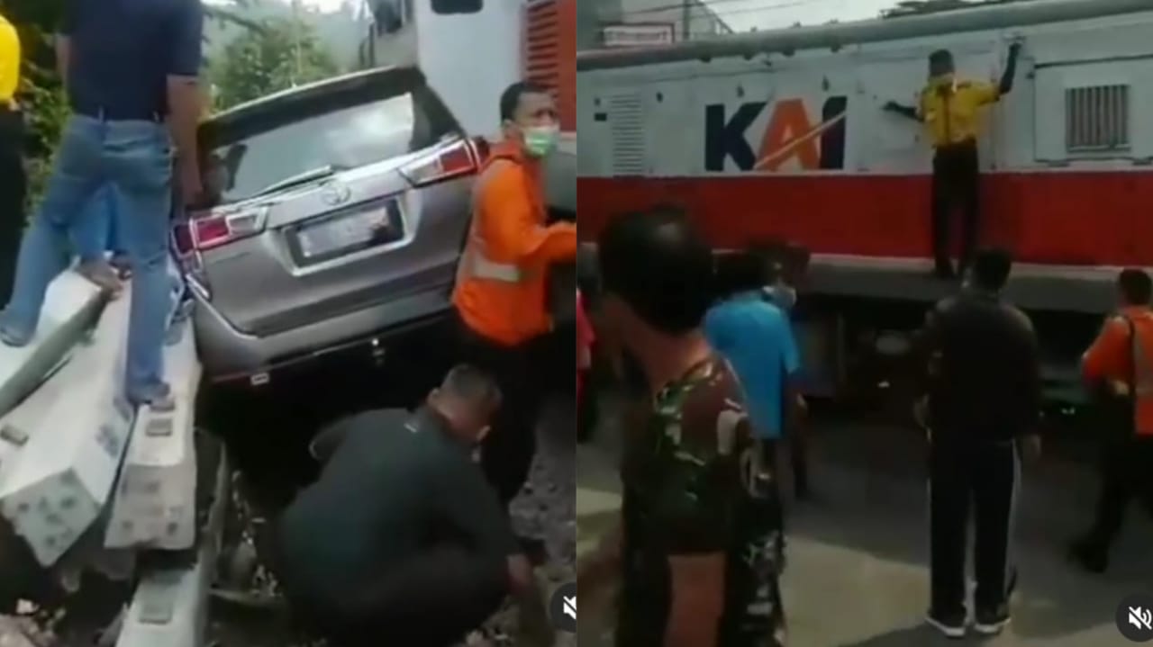 Viral! Kijang Innova Terserempet Kereta Api di Pasar Baru Merak, Begini Kondisinya