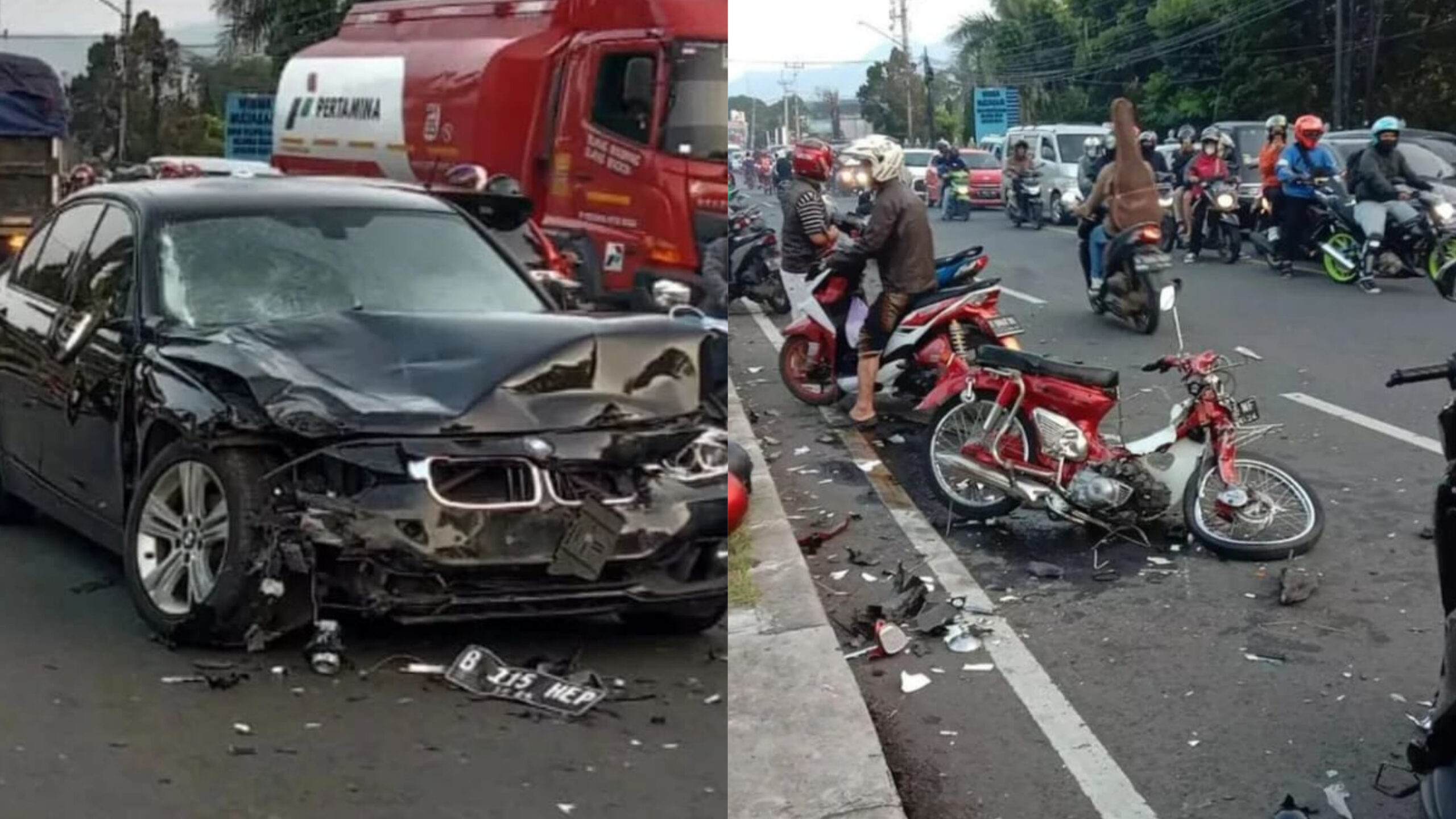 Tabrakan Beruntun di Puncak, BMW Hantam Xpander dan 4 Sepeda Motor