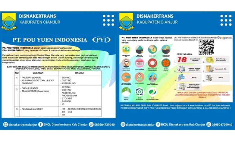 Lowongan Kerja PT Pou Yuen Indonesia (PYI) Cianjur, Simak Link Pendaftaran, Syarat, dan Posisi Loker yang Dibuka