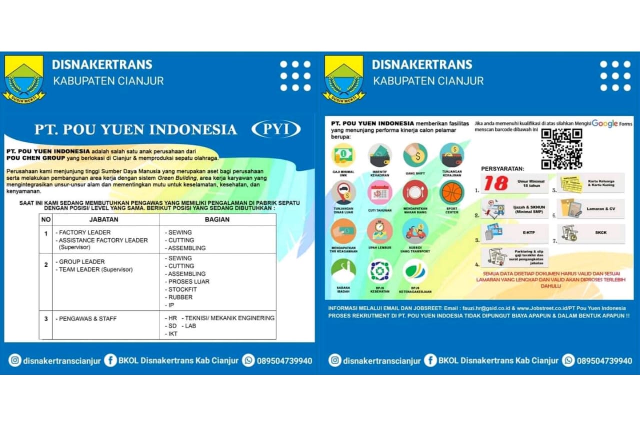 Lowongan Kerja PT Pou Yuen Indonesia (PYI) Cianjur, Simak Link Pendaftaran, Syarat, dan Posisi Loker yang Dibuka