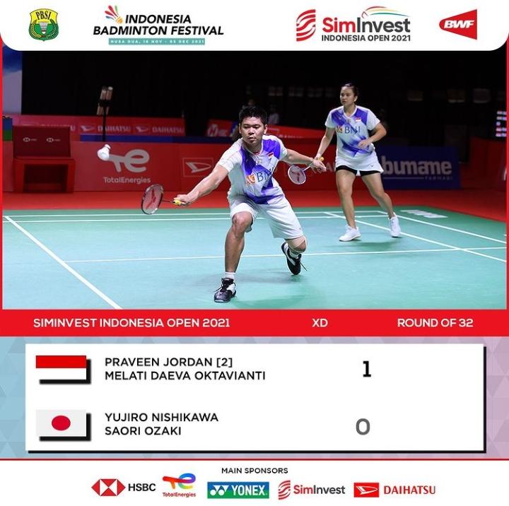 Mantap! Praveen/Melati Melaju ke Babak 16 Besar Indonesia Open 2021