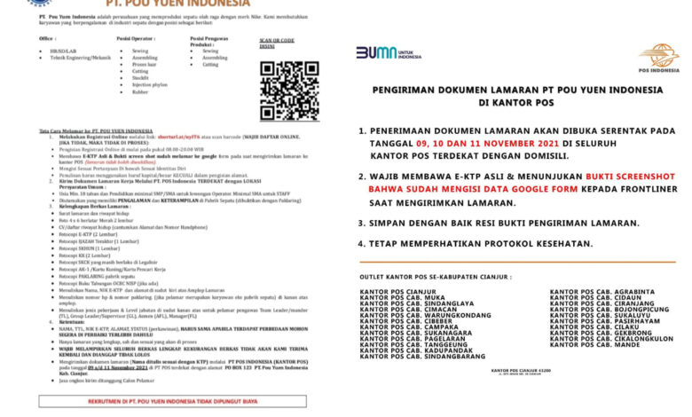 Ada Lowongan Kerja, Registrasi Pendaftaran Loker PT Pou Yuen Indonesia (PYI) di Link shorturl.at/nyIT6