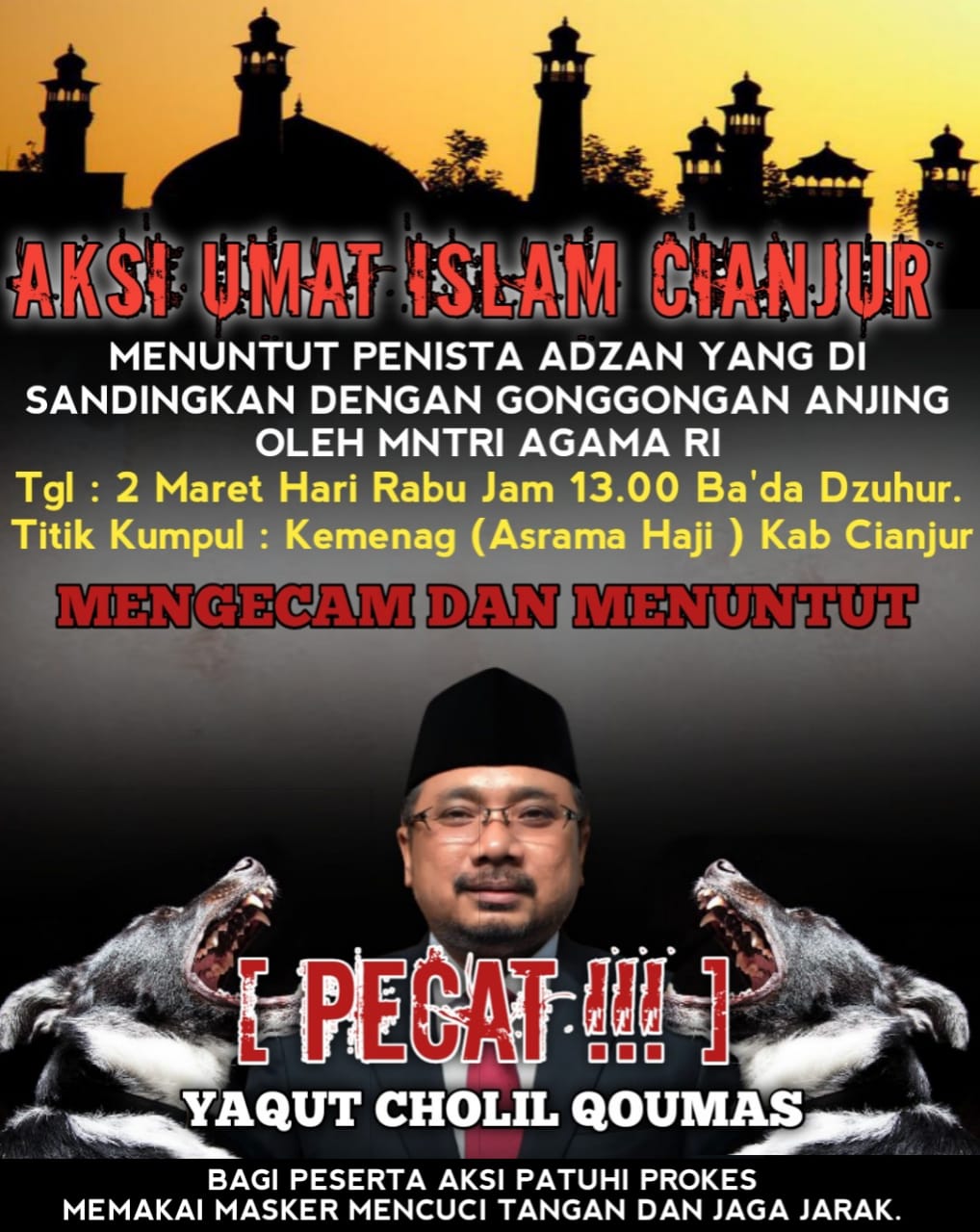 Hari Ini, Umat Islam Cianjur akan Gelar Aksi Pengecaman Menag Yaqut