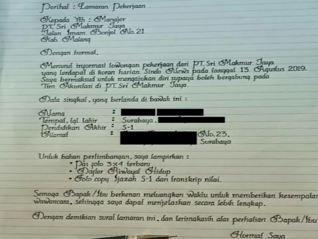 Cara membuat surat lamaran kerja