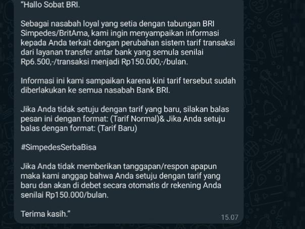 Waspada! Penipuan SMS BRI Tambah Tarif Transaksi Rp 150 Ribu Per Bulan