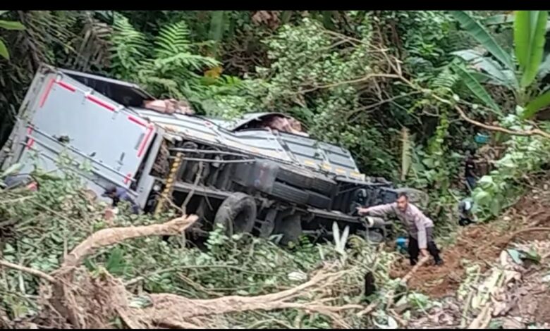 Truk Mi Instan Terjun ke Jurang 20 Meter di Naringgul Cianjur