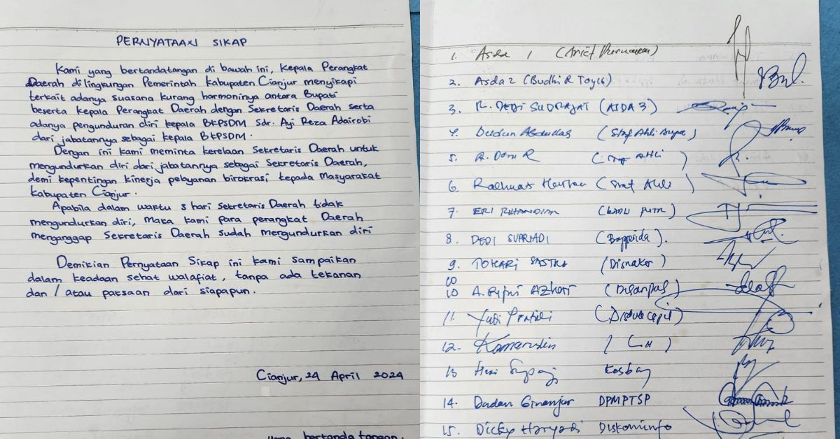 Dua Surat Tuntutan Agar Sekda Cianjur Mundur Buat Gempar, Apakah Akan Ada Penggantian