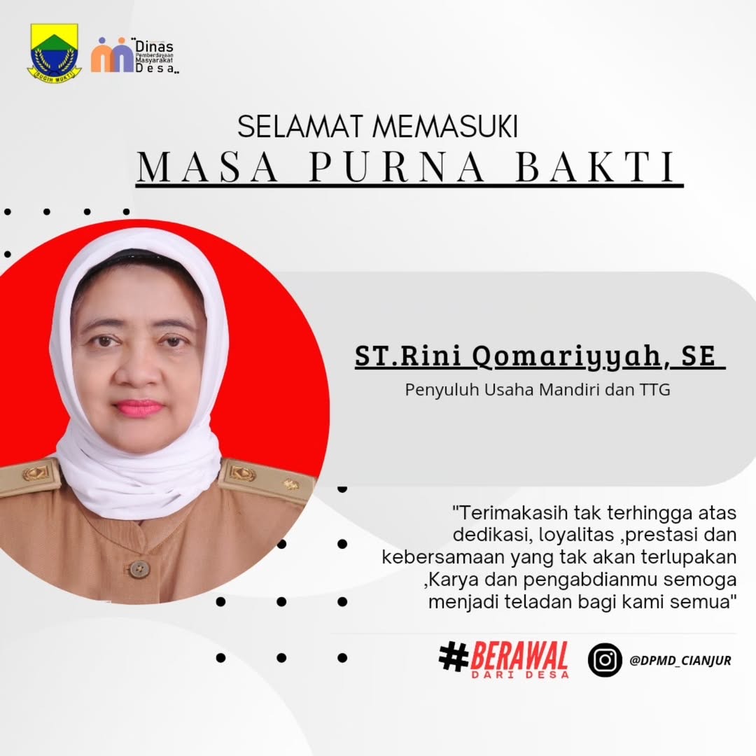 Suasana haru menyelimuti pelepasan purna bakti Rini Qomariyah oleh DPMD Cianjur. Kepala Dinas menyampaikan apresiasi atas pengabdian luar biasa selama bertahun-tahun.