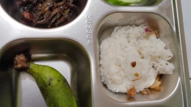 Tampilan sajian Makan Bergizi Gratis (MBG) berisi nasi, olahan ikan teri kacang, dan pisang yang disajikan untuk siswa TK di Kecamatan Cikalongkulon, Cianjur. Menu ini sempat viral dan menuai beragam reaksi publik terkait kesesuaian lauk bagi anak usia dini. (foto: Istimewa)